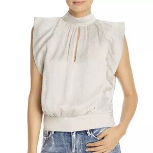 FRAME Silver Grey Silk Keyhole Neck Pleated Blouse Top